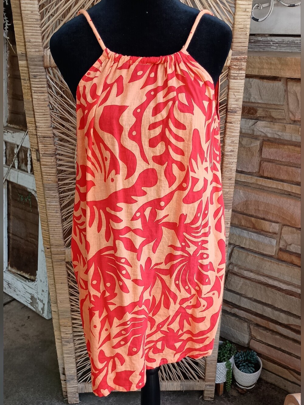 Rachel Zoe Women’s Halter Swim Cover-Up Dress — Coral Red Leaf Print_S